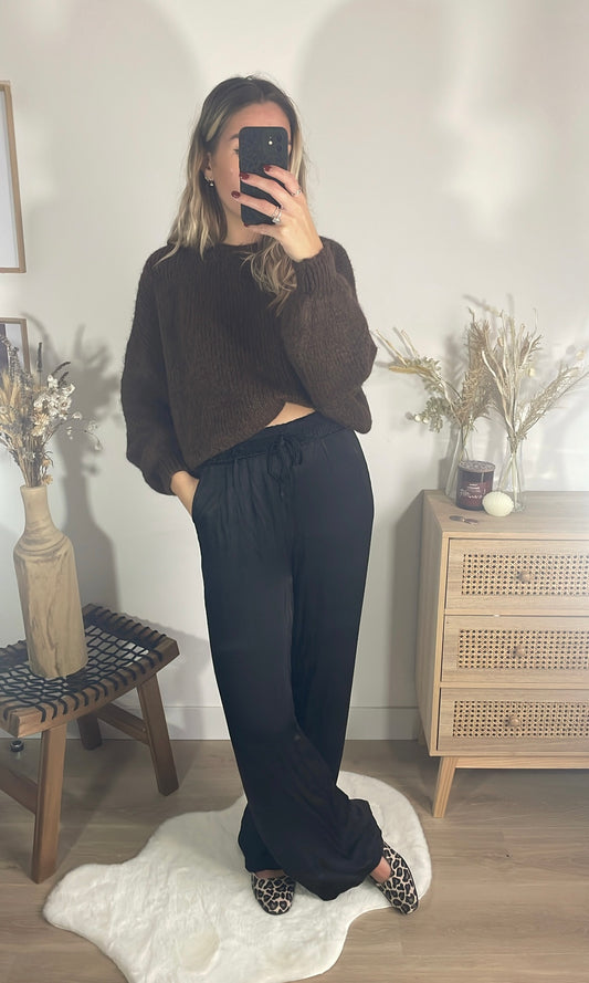 Pantalon satiné noir JUNA