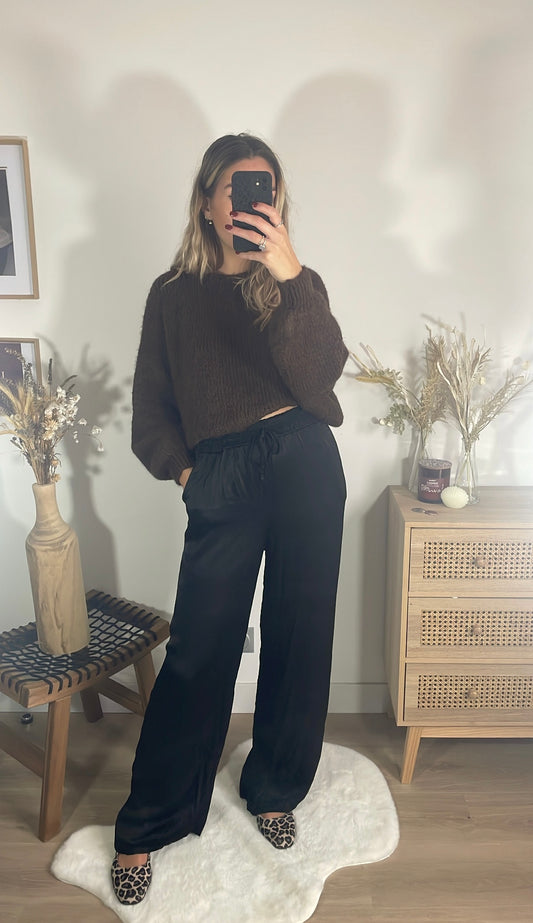 Pantalon satiné noir JUNA