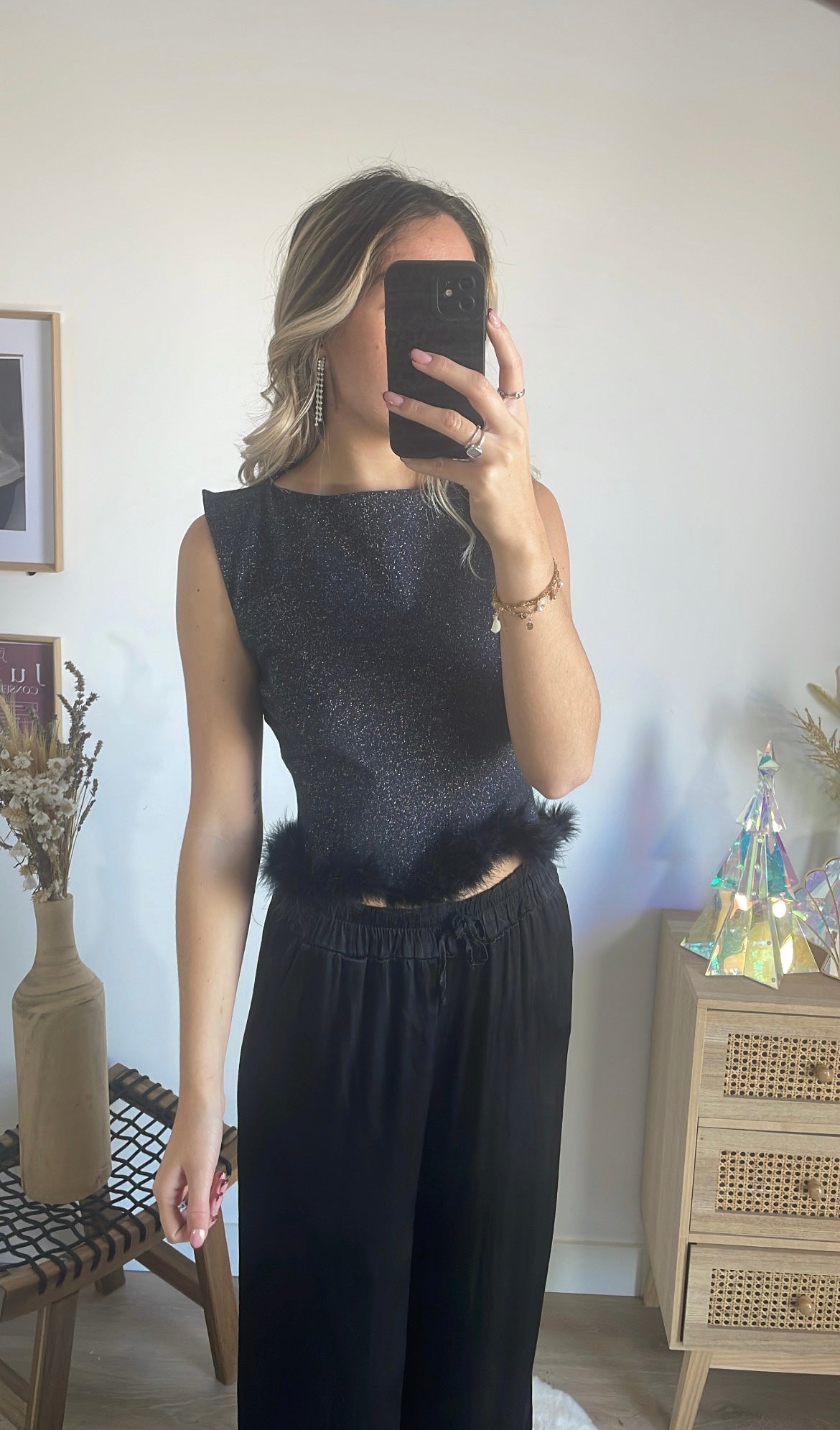 Débardeur noir pailleté Izabel
